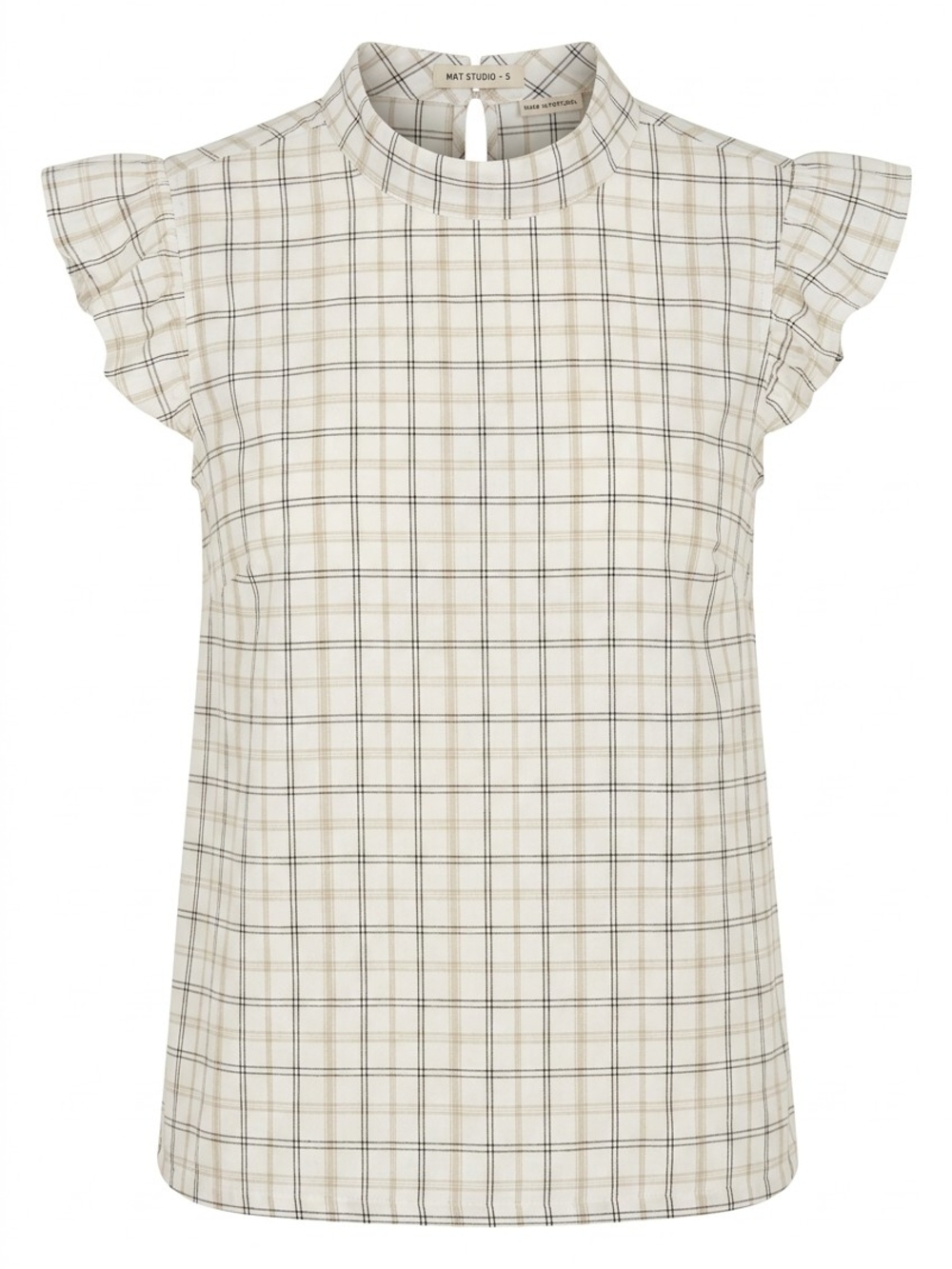 Time And Tru Cream Plaid Ruffle-Sleeve Top